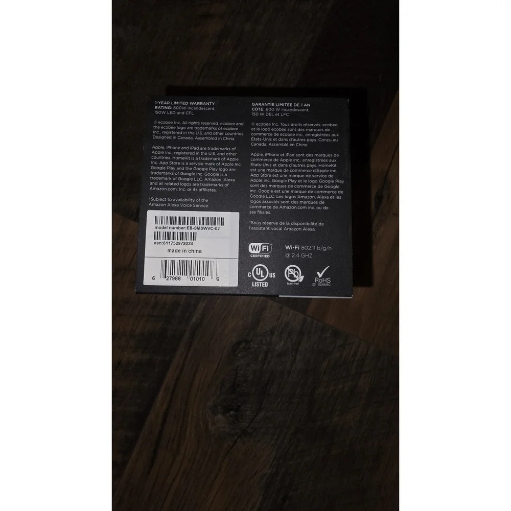 Ecobee Smart Light SWITCH + EB-SMSWVC-01 WHITE Built-In Alexa + Apple‎ Homekit